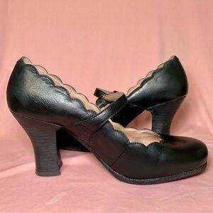 Miz Mooz Black Scalloped Mary Jane Heels